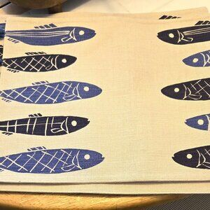 Linen Sardine Fish Motif 4 Placemats